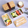J129-XC-539 Bamboo and wood lid double-layer plastic lunch box, microwave portable lunch box set for students Specification image